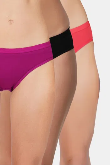 Buy Bleeding Heart Medium Rise Full Coverage Bikini Panty (Pack of 3) - Multicolor